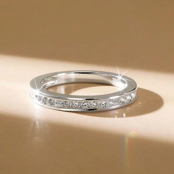 Classic Round Cut White Sapphire Channel Set Half Eternity Wedding Band For Women Belovegrace