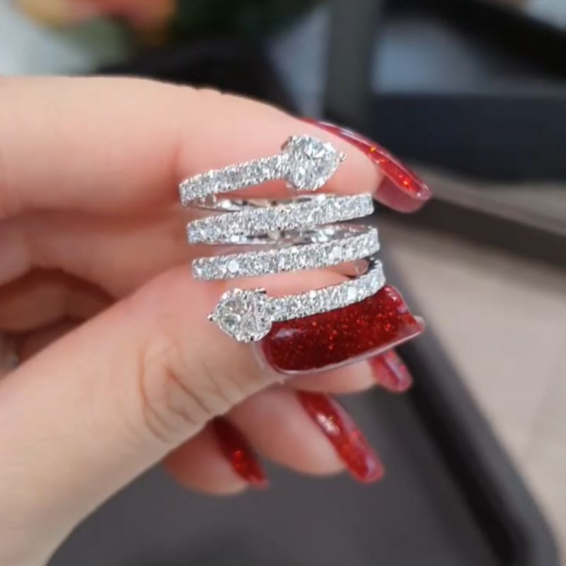 Unique Design Spiral Ring Heart Cut White Sapphire Engagement Ring For Women Belovegrace