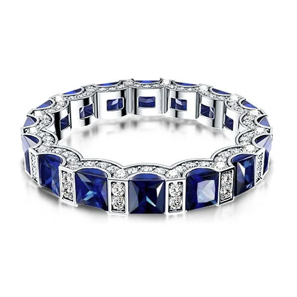Classic Princess & Round Cut Blue & White Sapphire Eternity Wedding Band For Women Belovegrace