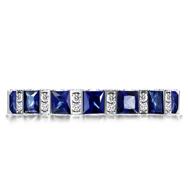 Classic Princess & Round Cut Blue & White Sapphire Eternity Wedding Band For Women Belovegrace