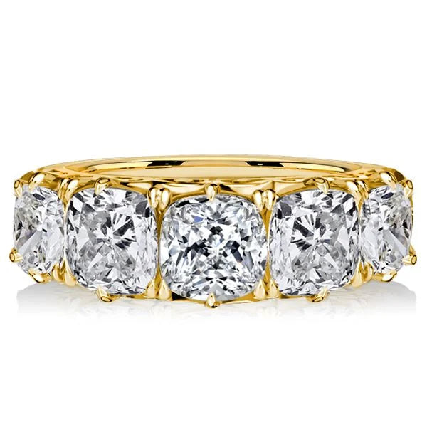 Golden Five Stone Cushion Cut White Sapphire Half Eternity Wedding Band For Women Belovegrace