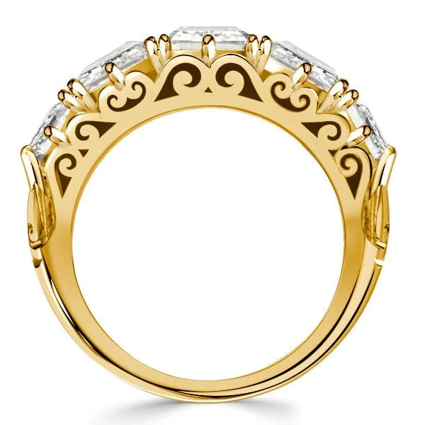 Golden Five Stone Cushion Cut White Sapphire Half Eternity Wedding Band For Women Belovegrace