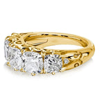Golden Five Stone Cushion Cut White Sapphire Half Eternity Wedding Band For Women Belovegrace