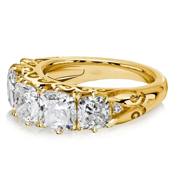 Golden Five Stone Cushion Cut White Sapphire Half Eternity Wedding Band For Women Belovegrace