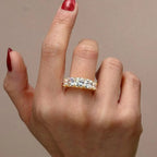 Golden Five Stone Cushion Cut White Sapphire Half Eternity Wedding Band For Women Belovegrace