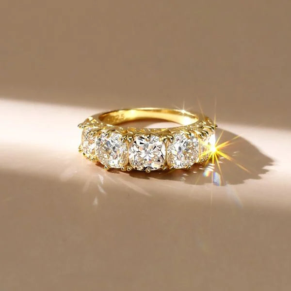 Golden Five Stone Cushion Cut White Sapphire Half Eternity Wedding Band For Women Belovegrace