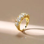 Golden Five Stone Cushion Cut White Sapphire Half Eternity Wedding Band For Women Belovegrace