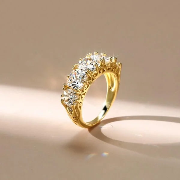Golden Five Stone Cushion Cut White Sapphire Half Eternity Wedding Band For Women Belovegrace