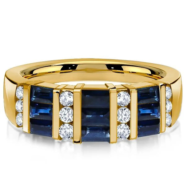 Vintage Golden Emerald Cut Blue Sapphire Half Eternity Wedding Band For Women Belovegrace