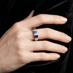 Luxury Geometric Emerald Cut Blue Sapphire Wedding Band Ring In Yellow Gold