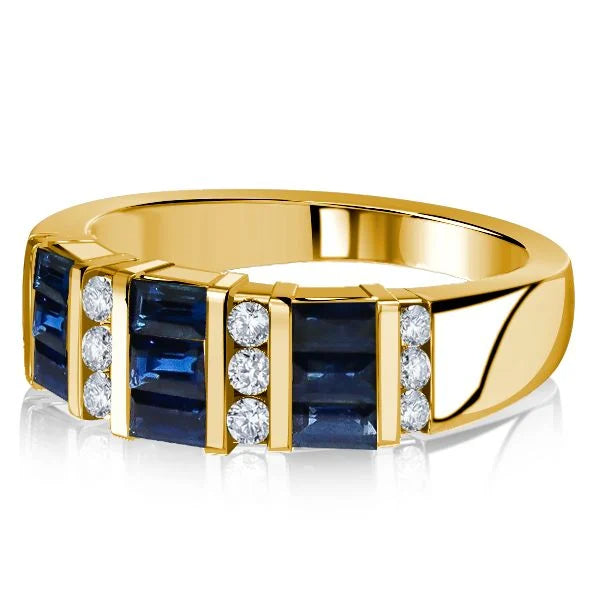 Vintage Golden Emerald Cut Blue Sapphire Half Eternity Wedding Band For Women Belovegrace