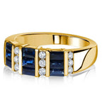 Vintage Golden Emerald Cut Blue Sapphire Half Eternity Wedding Band For Women Belovegrace