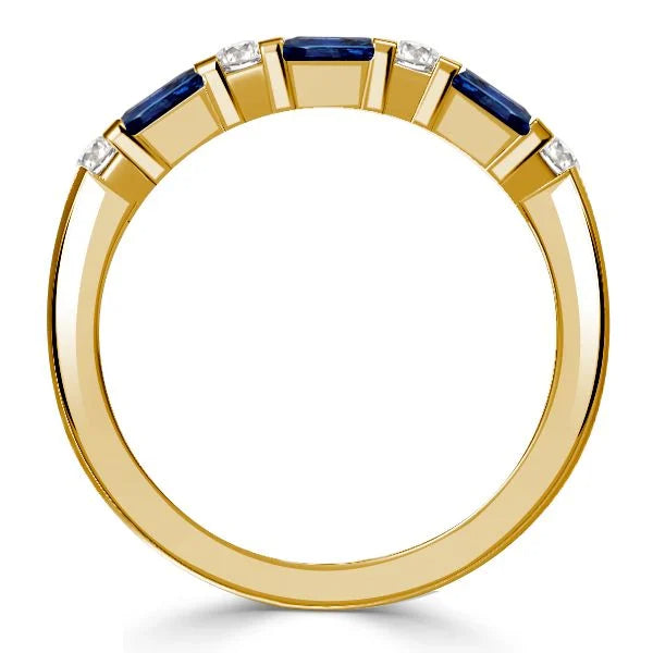 Vintage Golden Emerald Cut Blue Sapphire Half Eternity Wedding Band For Women Belovegrace