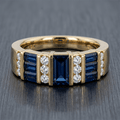 Luxury Geometric Emerald Cut Blue Sapphire Wedding Band Ring In Yellow Gold