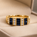 Luxury Geometric Emerald Cut Blue Sapphire Wedding Band Ring In Yellow Gold