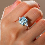 Classic Three Stones Emerald Cut Aquamarine Engagement Ring For Women Belovegrace