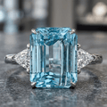 Classic Three Stones Emerald Cut Aquamarine Sapphire Engagement Ring