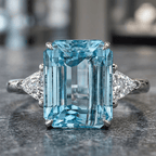 Classic Three Stones Emerald Cut Aquamarine Sapphire Engagement Ring