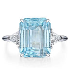 Classic Three Stones Emerald Cut Aquamarine Engagement Ring For Women Belovegrace