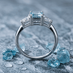 Classic Three Stones Emerald Cut Aquamarine Sapphire Engagement Ring