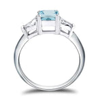Classic Three Stones Emerald Cut Aquamarine Engagement Ring For Women Belovegrace