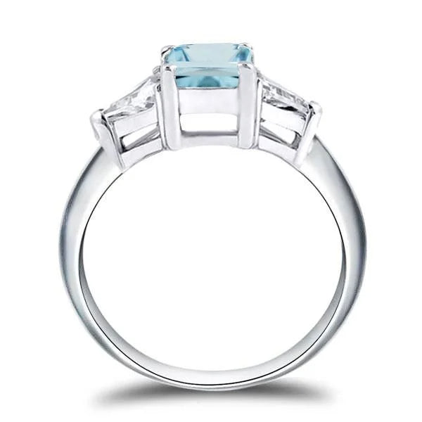 Classic Three Stones Emerald Cut Aquamarine Engagement Ring For Women Belovegrace