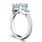 Classic Three Stones Emerald Cut Aquamarine Engagement Ring For Women Belovegrace