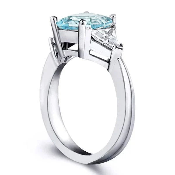 Classic Three Stones Emerald Cut Aquamarine Engagement Ring For Women Belovegrace