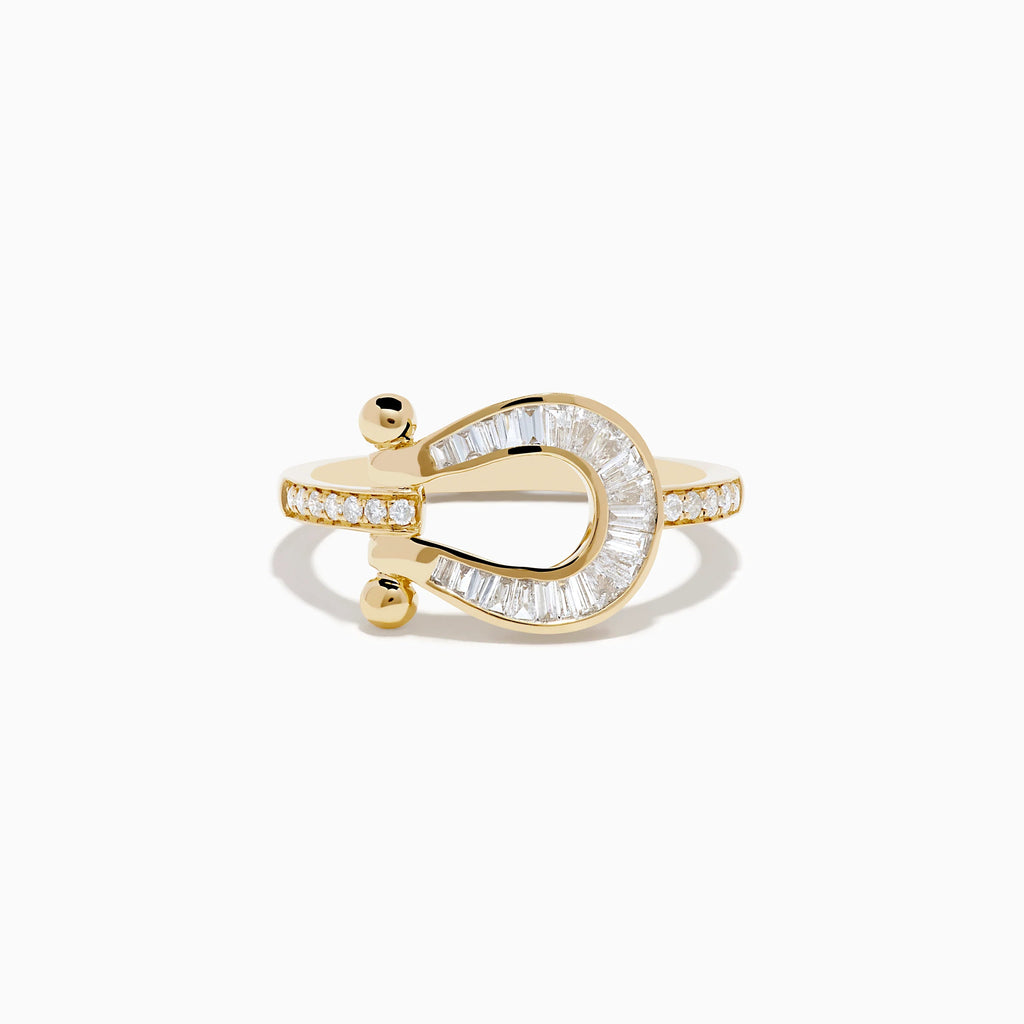 Golden Horseshoe Design Channel Set Baguette & Round Cut White Sapphire Engagement Ring For Women Belovegrace