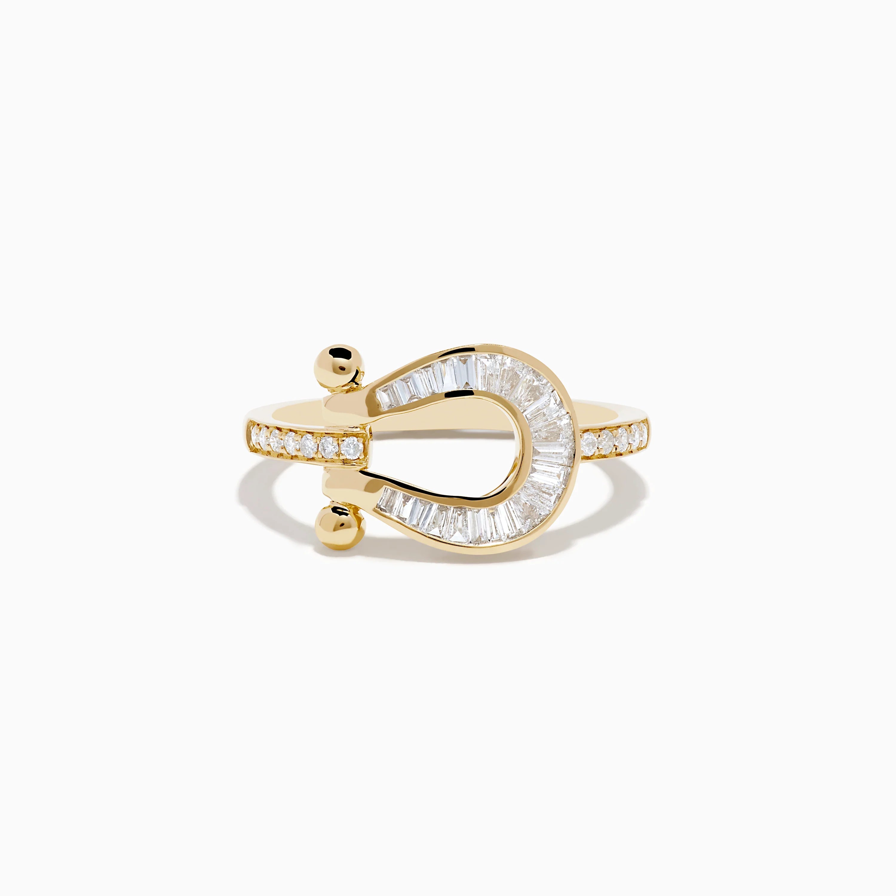 Golden Horseshoe Design Channel Set Baguette & Round Cut White Sapphire Engagement Ring For Women Belovegrace