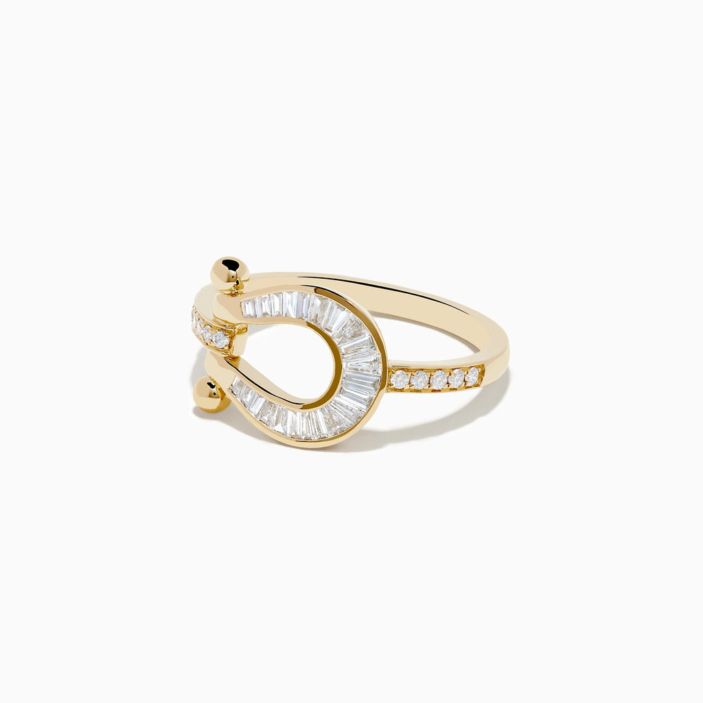 Golden Horseshoe Design Channel Set Baguette & Round Cut White Sapphire Engagement Ring For Women Belovegrace