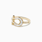 Golden Horseshoe Design Channel Set Baguette & Round Cut White Sapphire Engagement Ring For Women Belovegrace