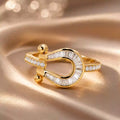 Horseshoe Design Golden Channel Set Baguette & Round Cut White Sapphire Engagement Ring