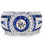 Antique Milgrain Double Halo Round Cut Blue Sapphire Engagement Ring For Women Belovegrace