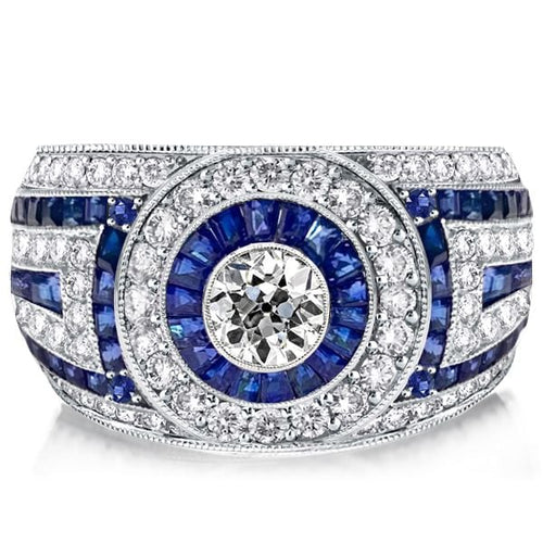 Antique Milgrain Double Halo Round Cut Blue Sapphire Engagement Ring For Women Belovegrace