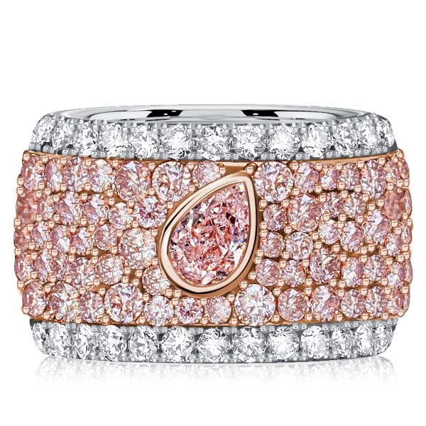 Two Tone Multi Row Micro Pave Pear & Emerald Cut Pink Sapphire Wedding Band For Women Belovegrace