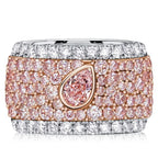 Two Tone Multi Row Micro Pave Pear & Emerald Cut Pink Sapphire Wedding Band For Women Belovegrace