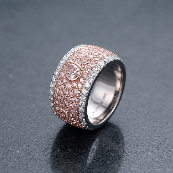 Luxury Jewelry Two Tone Bezel Setting Pear & Round Cut Pink Sapphire Eternity Wedding Band For Women