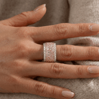 Pavé Setting Pear & Emerald Cut Pink Sapphire Cocktail Band Ring For Women