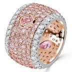 Two Tone Multi Row Micro Pave Pear & Emerald Cut Pink Sapphire Wedding Band For Women Belovegrace
