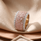 Luxury Jewelry Two Tone Bezel Setting Pear & Round Cut Pink Sapphire Eternity Wedding Band For Women