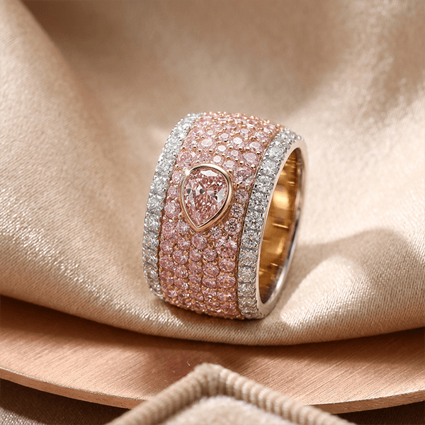 Luxury Jewelry Two Tone Bezel Setting Pear & Round Cut Pink Sapphire Eternity Wedding Band For Women