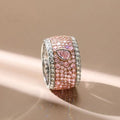 Two Tone Multi Row Micro Pave Pear & Emerald Cut Pink Sapphire Wedding Band For Women Belovegrace