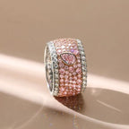Two Tone Multi Row Micro Pave Pear & Emerald Cut Pink Sapphire Wedding Band For Women Belovegrace