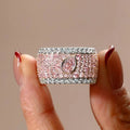 Two Tone Multi Row Micro Pave Pear & Emerald Cut Pink Sapphire Wedding Band For Women Belovegrace