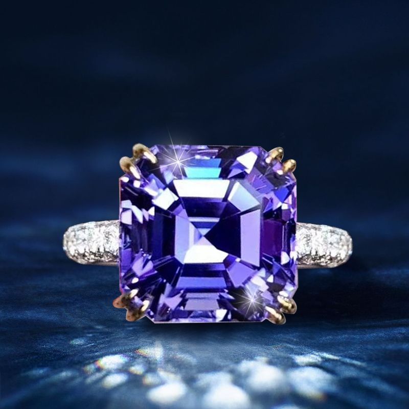 Two Tone Asscher Cut Purple Sapphire Engagement Ring For Women Belovegrace