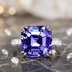 Two Tone Double Prong Asscher Cut Blue Sapphire Engagement Ring