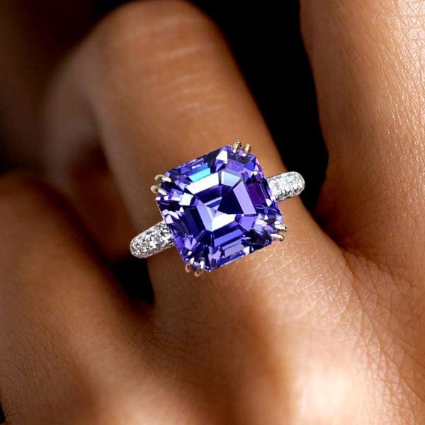 Two Tone Asscher Cut Purple Sapphire Engagement Ring For Women Belovegrace