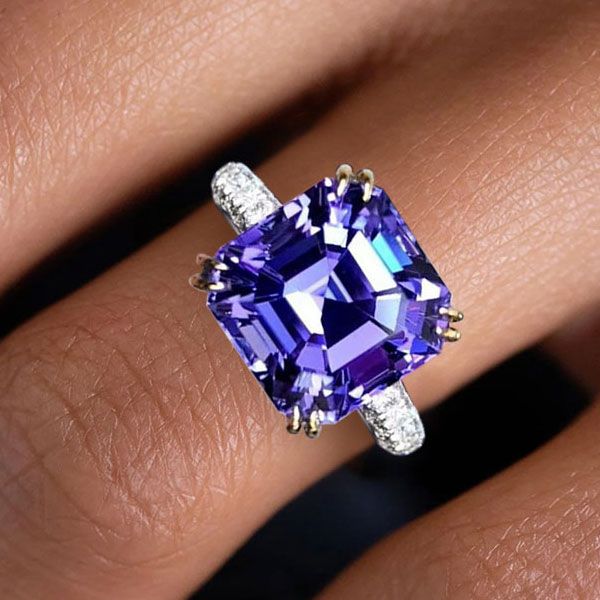 Two Tone Asscher Cut Purple Sapphire Engagement Ring For Women Belovegrace
