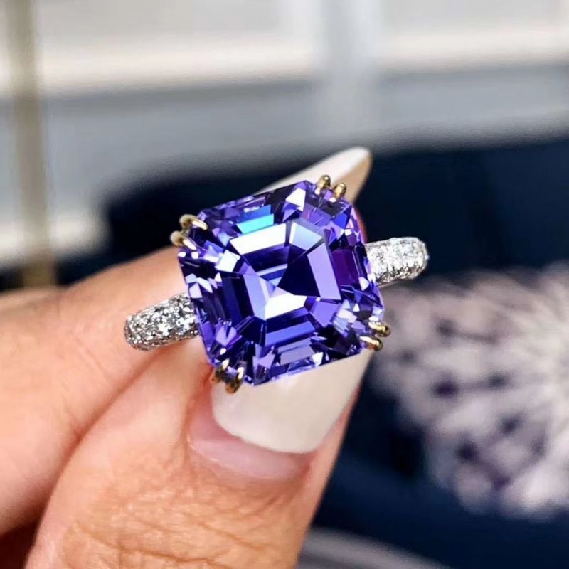 Two Tone Asscher Cut Purple Sapphire Engagement Ring For Women Belovegrace